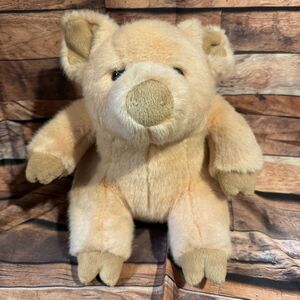 Manhattan Toy Co Vintage 1990s Tan Beige Plush Pig Piglet Stuffed Animal 1999